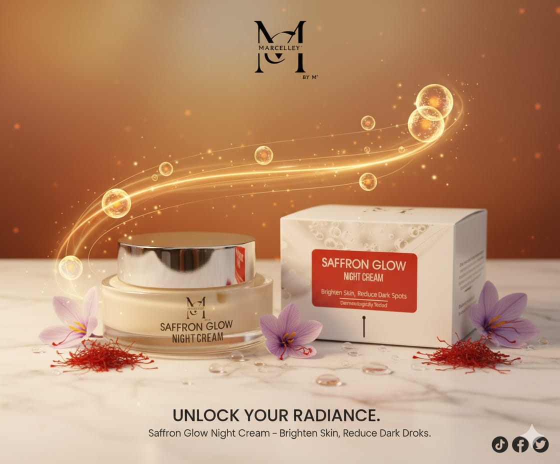"Marcelley by M – Saffron Glow Night Cream | Brighten Skin, Reduce Dark Spots & Radiate a Youthful Glow"